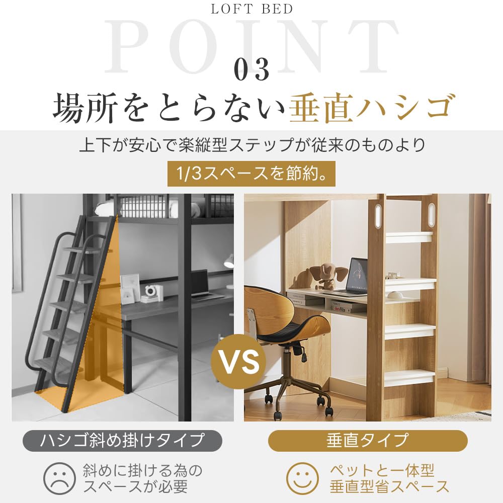 Amazon.co.jp: システムベッド シングル ロフトベッド デスク付き 収納